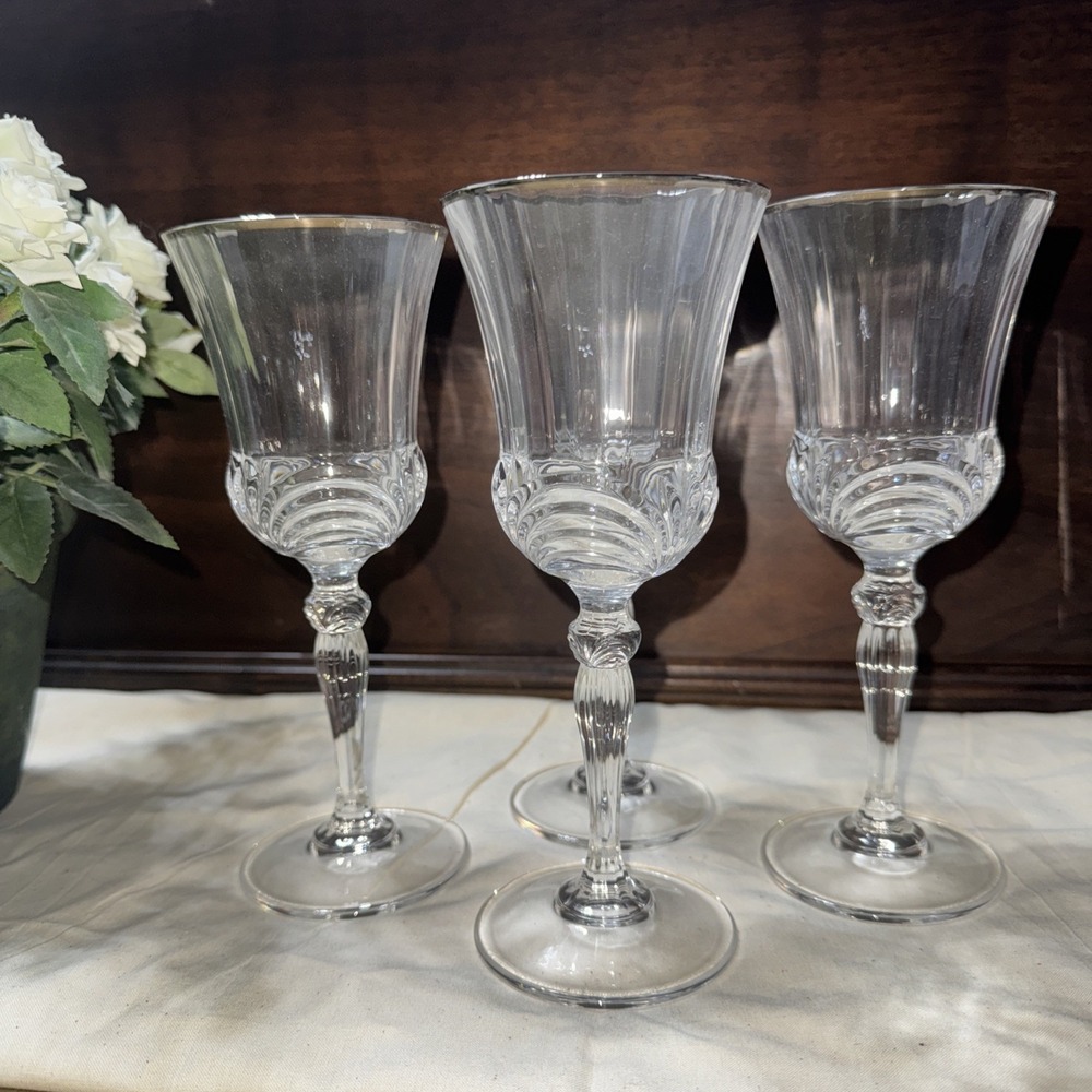 Silver Rim Glass Goblets - Set of 4. 7.5 Inches Tall 3" Wide